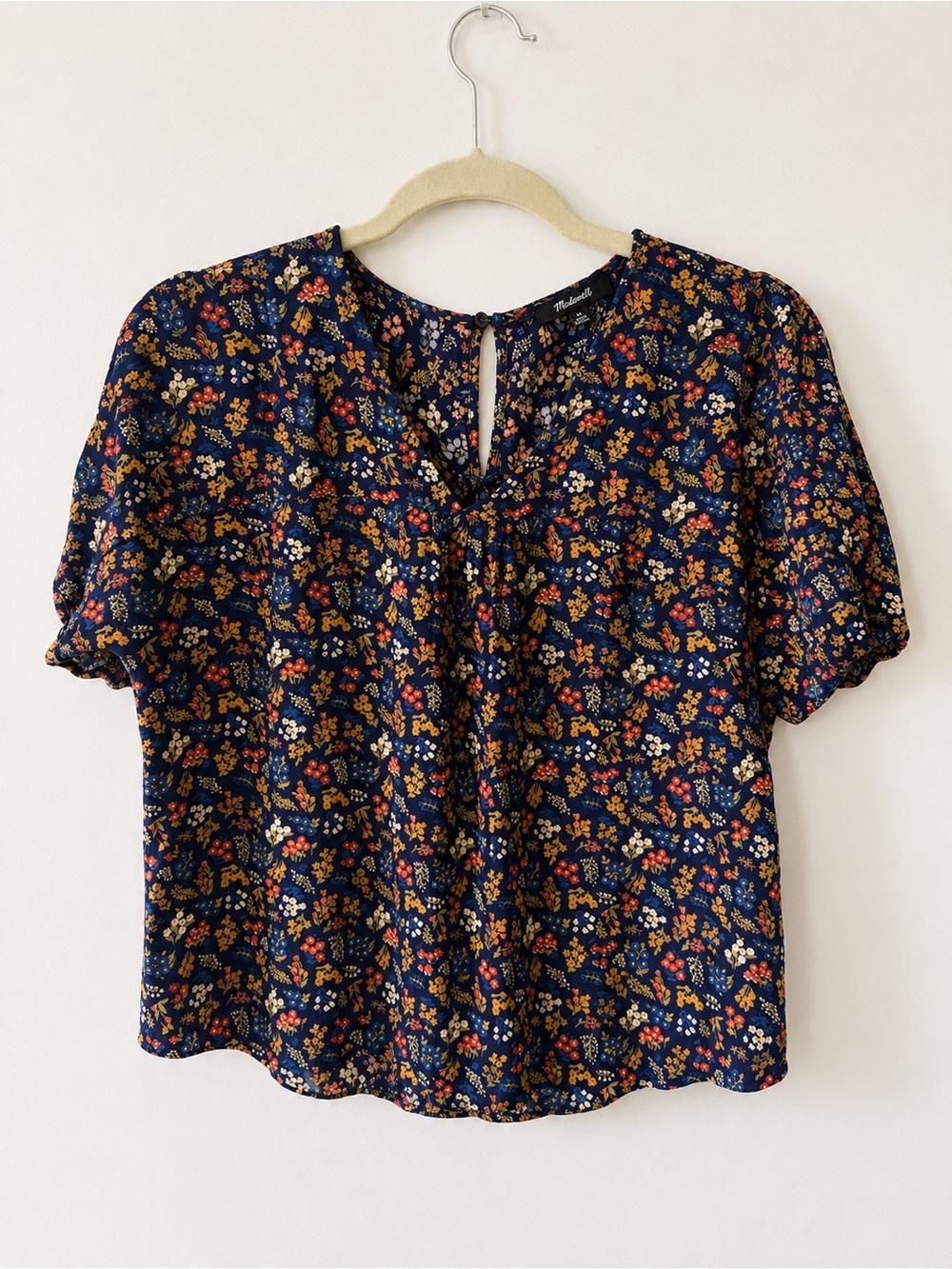 Madewell Printed Navy Floral Tie-Neck Blouse - Women